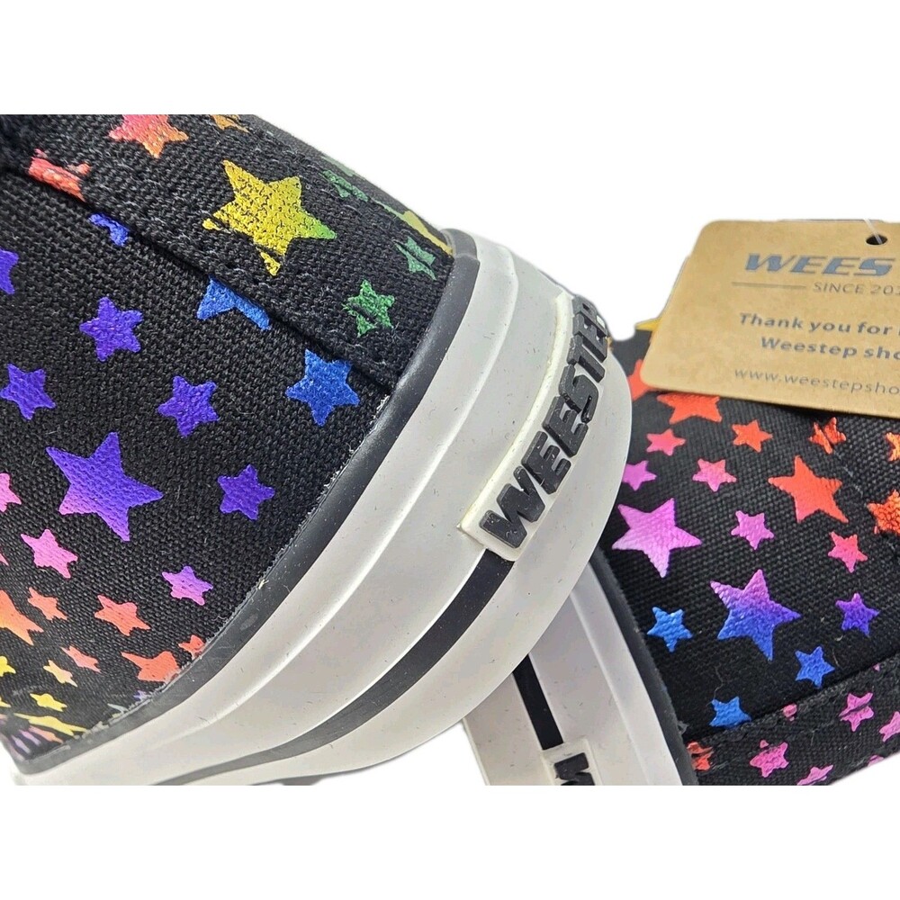 Weestep Kids Metallic Rainbow Star Print High Top Canvas Sneakers Size 1 Black - Picture 7 of 14
